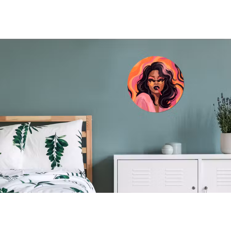Vrouw - Zonnebril - Modern - Portret - Oranje Wandcirkel aluminium klein -slaapkamer