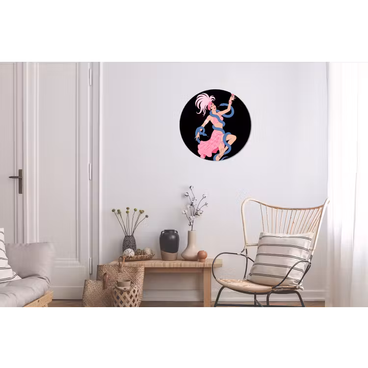 Vrouw - Danseres - Slangen - Art Deco - Roze Wandcirkel aluminium klein -woonkamer