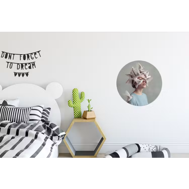 Vrouw - Vogels - Abstract - Modern - Wit Wandcirkel aluminium klein -kinderkamer