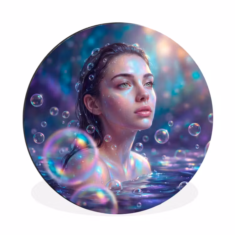 Vrouw - Water - Portret - Kleurrijk - Modern Wandcirkel aluminium klein -3d