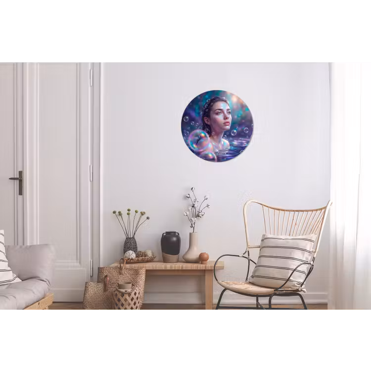Vrouw - Water - Portret - Kleurrijk - Modern Wandcirkel aluminium klein -woonkamer