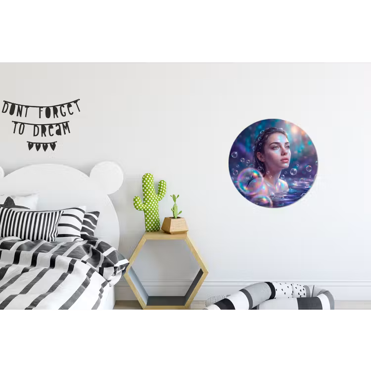 Vrouw - Water - Portret - Kleurrijk - Modern Wandcirkel aluminium klein -kinderkamer