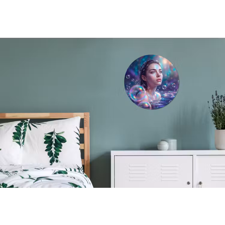 Vrouw - Water - Portret - Kleurrijk - Modern Wandcirkel aluminium klein -slaapkamer