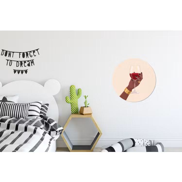 Vrouw - Wijn - Glas - Illustratie - Rood Wandcirkel aluminium klein -kinderkamer