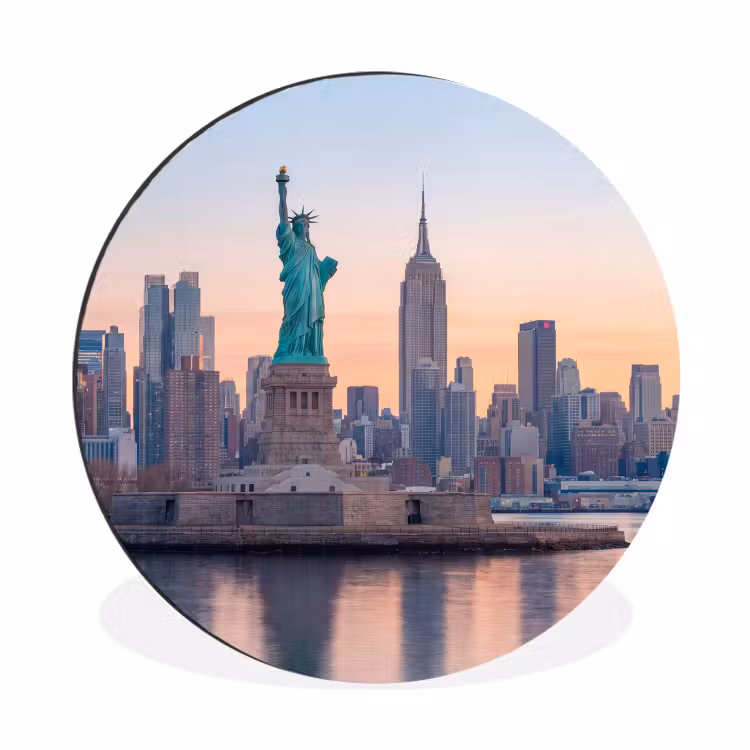 Vrijheidsbeeld - New York - Zonsopgang - Stad - Architectuur Wandcirkel aluminium klein -3d
