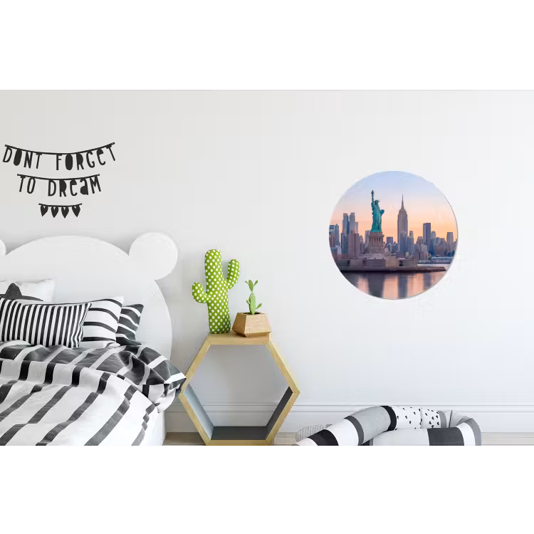 Vrijheidsbeeld - New York - Zonsopgang - Stad - Architectuur Wandcirkel aluminium klein -kinderkamer