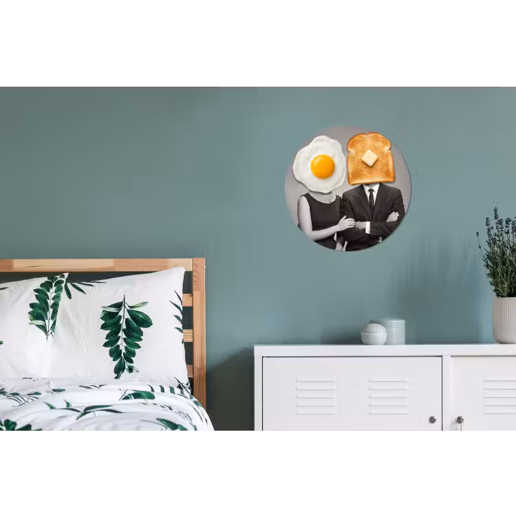 Ontbijt - Koppel - Ei - Brood Wandcirkel aluminium klein -slaapkamer