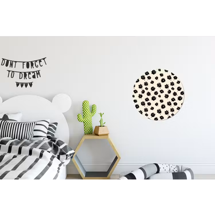 Madeliefjes - Grafisch - Zwart - Beige Wandcirkel aluminium klein 190 -kinderkamer