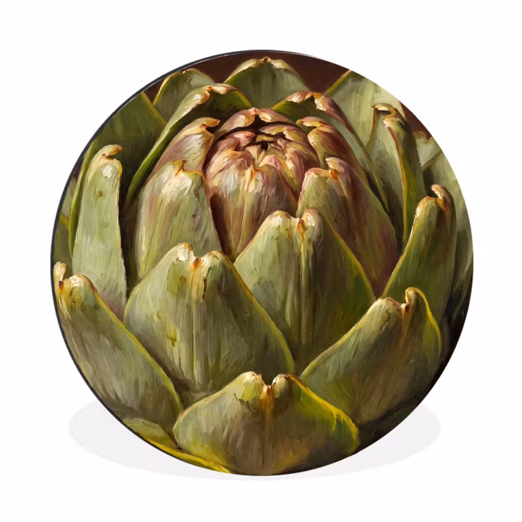 Alu-Dibond-Bild Rund - Gemüse – Artischocke – Grün - Groente - Artisjok - Groen Wandcirkel aluminium klein