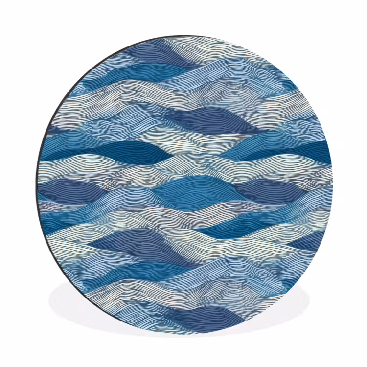 Getekend - Blauw - Wit - Golvend - Streepjes Wandcirkel aluminium klein 190 -3d
