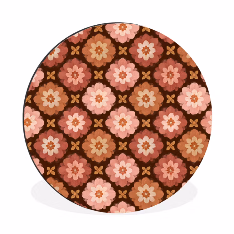 Geometrisch - Bloemen - Kleurrijk Wandcirkel aluminium klein 190 -3d