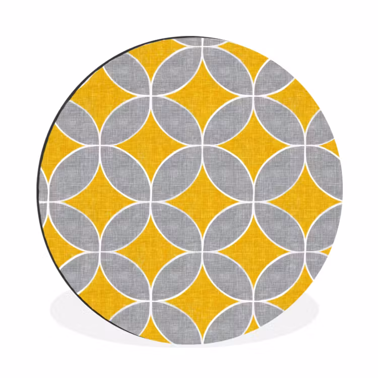 Geometrisch - Cirkels - Textuur - Grijs - Geel Wandcirkel aluminium klein 190 -3d