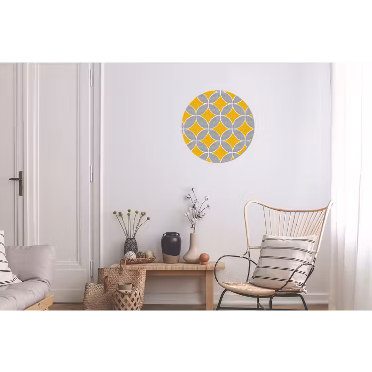 Geometrisch - Cirkels - Textuur - Grijs - Geel Wandcirkel aluminium klein 190 -woonkamer