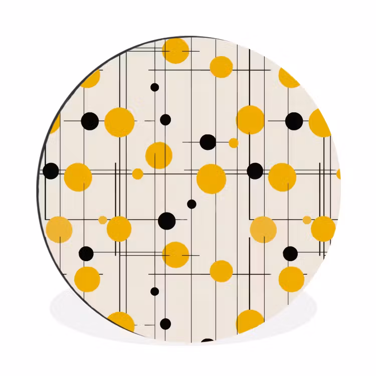 Geometrisch - Retro - Lijnen - Okergeel - Zwart Wandcirkel aluminium klein 190 -3d