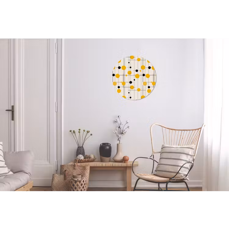 Geometrisch - Retro - Lijnen - Okergeel - Zwart Wandcirkel aluminium klein 190 -woonkamer