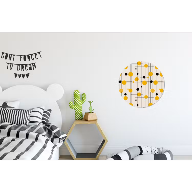 Geometrisch - Retro - Lijnen - Okergeel - Zwart Wandcirkel aluminium klein 190 -kinderkamer