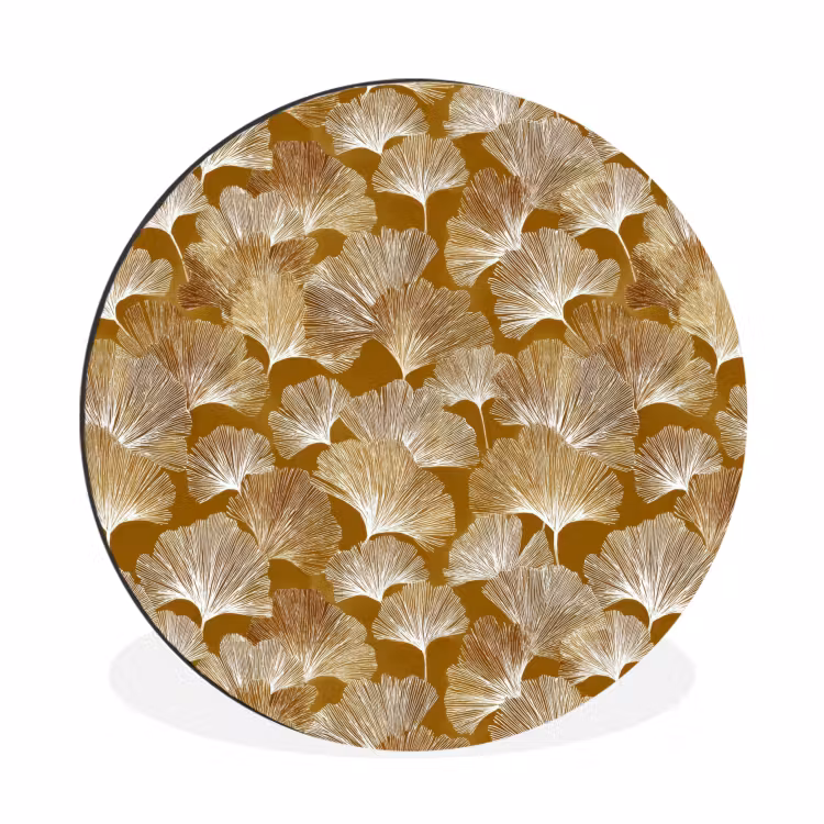Ginkgo - Bladeren - Goud Wandcirkel aluminium klein 190 -3d
