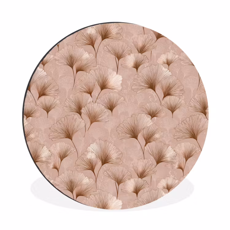 Ginkgo - Patroon - Roze Wandcirkel aluminium klein 190 -3d