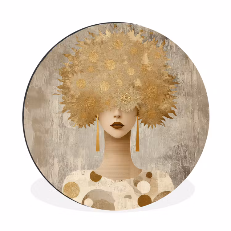 Goud - Portret - Vrouw Wandcirkel aluminium klein -3d
