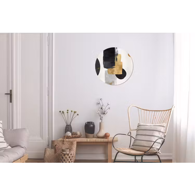 Goud - Rechthoeken - Cirkels - Abstract Wandcirkel aluminium klein -woonkamer