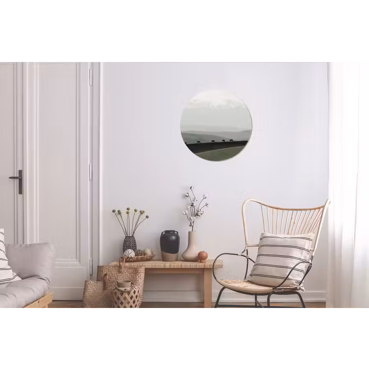 Grijs - Berg - Paarden Wandcirkel aluminium klein -woonkamer