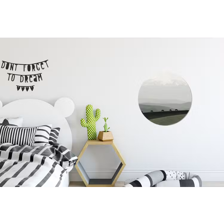 Grijs - Berg - Paarden Wandcirkel aluminium klein -kinderkamer