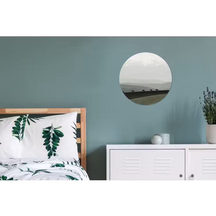 Grijs - Berg - Paarden Wandcirkel aluminium klein -slaapkamer