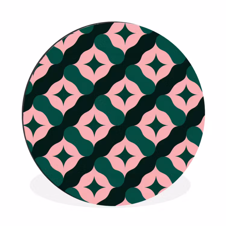 Groen - Roze - Retro - Sterren Wandcirkel aluminium klein 190 -3d