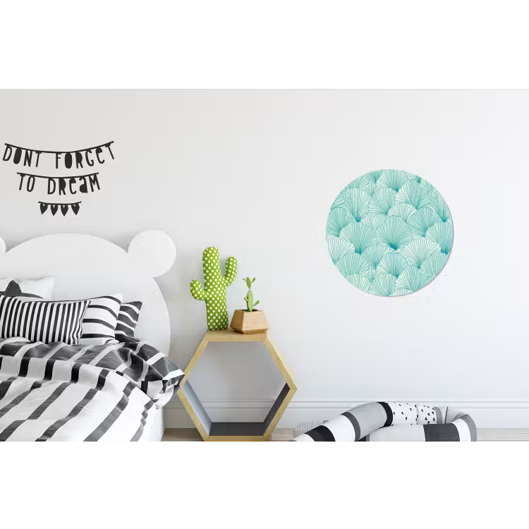 Groen - Wit - Ginko - Getekend - Textuur Wandcirkel aluminium klein 190 -kinderkamer