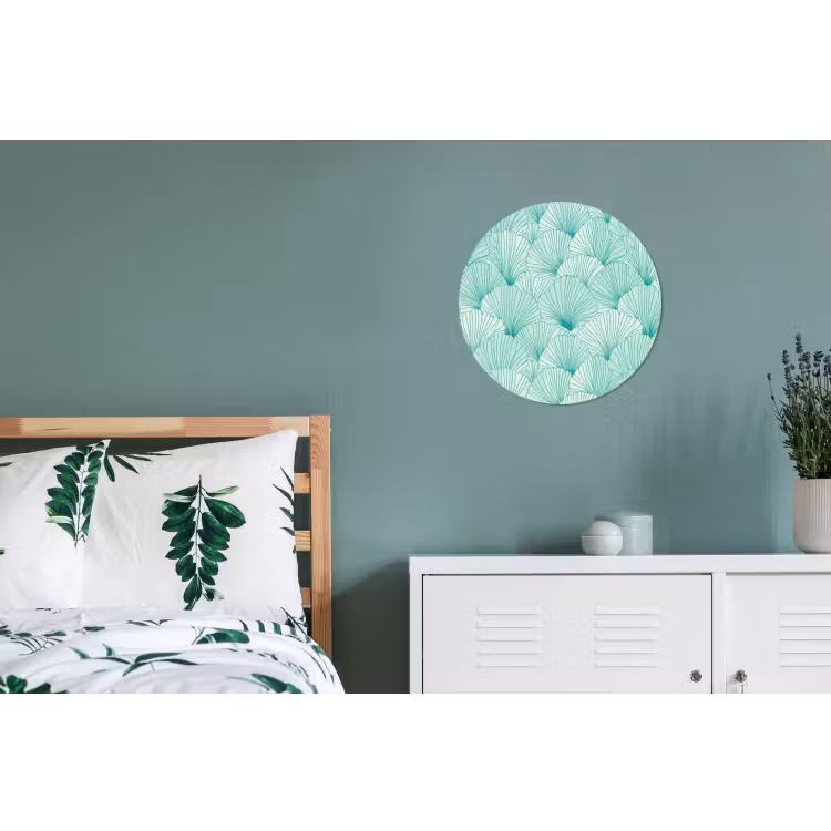 Groen - Wit - Ginko - Getekend - Textuur Wandcirkel aluminium klein 190 -slaapkamer