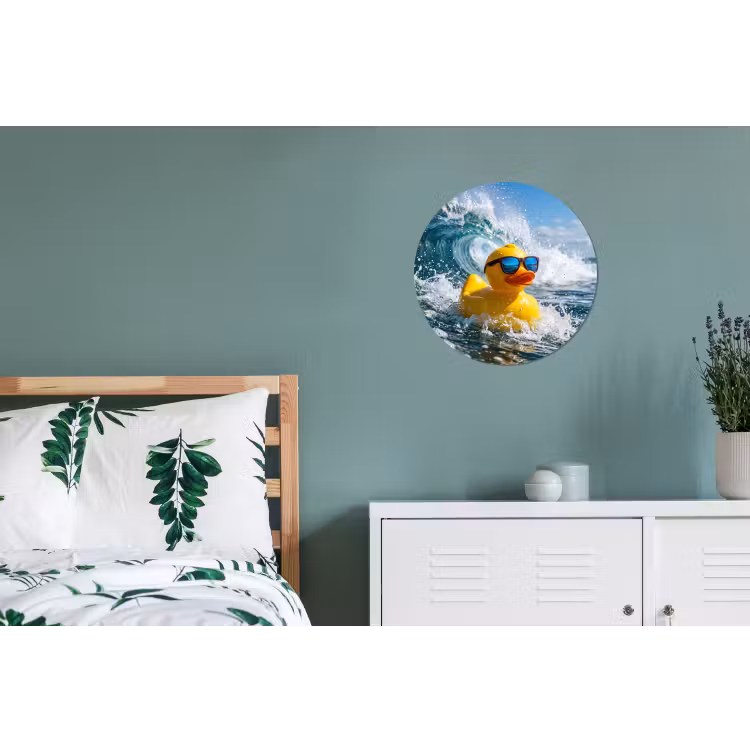 Badeend - Stoer - Golven Wandcirkel aluminium klein -slaapkamer