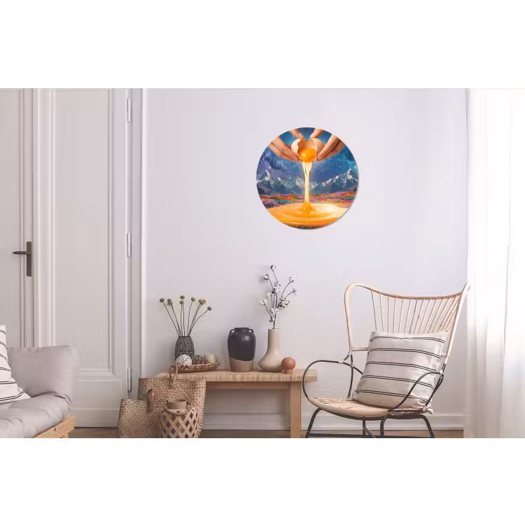 Alu-Dibond-Bild Rund - Hände – Ei – Surrealismus - Handen - Ei - Surrealisme Wandcirkel aluminium klein
