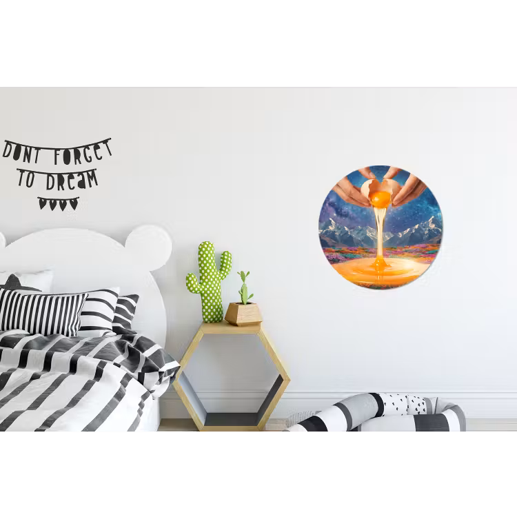 Alu-Dibond-Bild Rund - Hände – Ei – Surrealismus - Handen - Ei - Surrealisme Wandcirkel aluminium klein