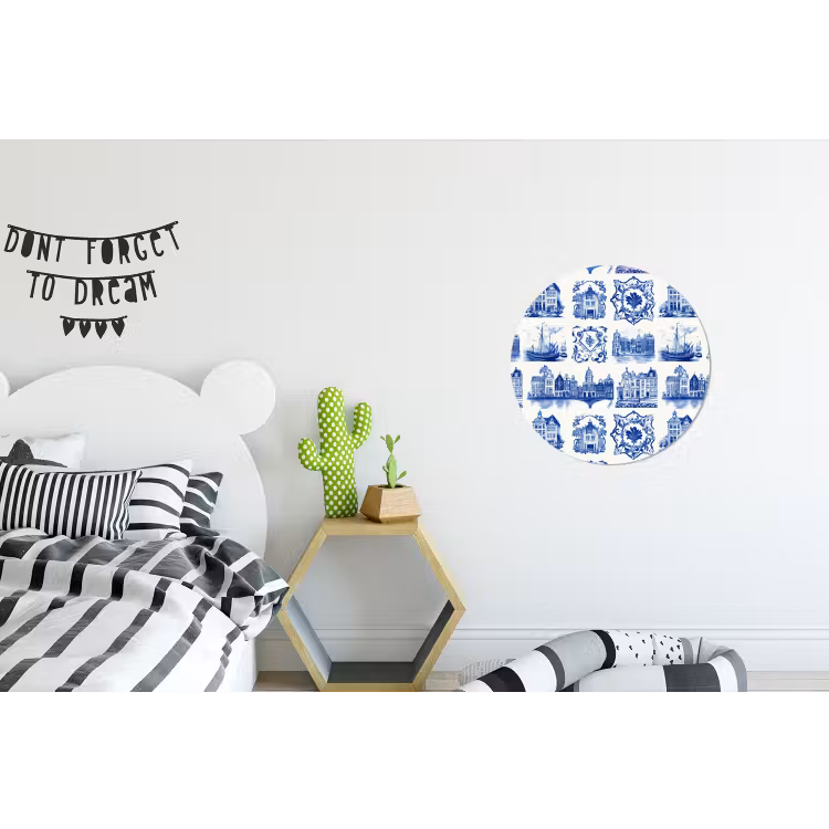 Huizen - Schepen - Blauw Wandcirkel aluminium klein 190 -kinderkamer