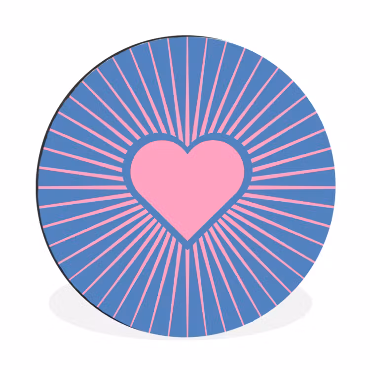 Hart - Stralen - Liefde - Modern - Roze Wandcirkel aluminium klein -3d