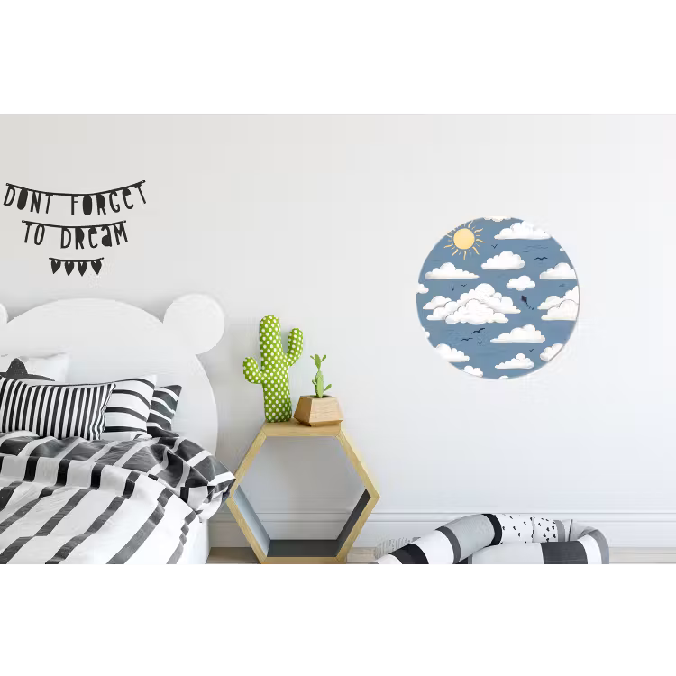 Lucht - Zon - Wolken - Natuur - Blauw Wandcirkel aluminium klein -kinderkamer