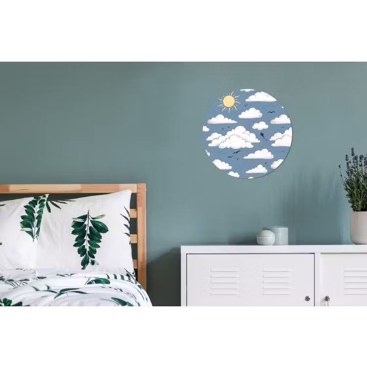 Lucht - Zon - Wolken - Natuur - Blauw Wandcirkel aluminium klein -slaapkamer