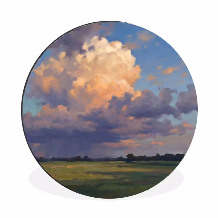 Lucht - Wolken - Landschap - Modern - Oranje Wandcirkel aluminium klein -3d