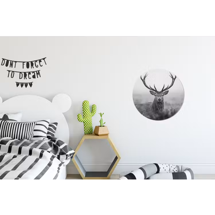 Hert - Mistig - Zwart - Wit Wandcirkel aluminium klein -kinderkamer