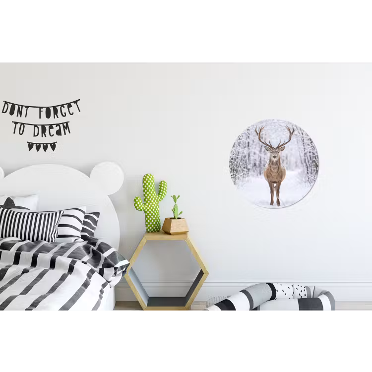 Hert - Winter - Bos - Natuur - Wit Wandcirkel aluminium klein -kinderkamer