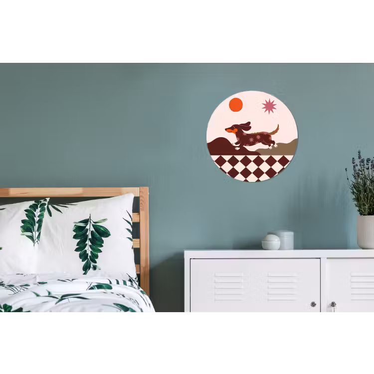 Hond - Abstract - Dieren - Modern - Bruin Wandcirkel aluminium klein -slaapkamer