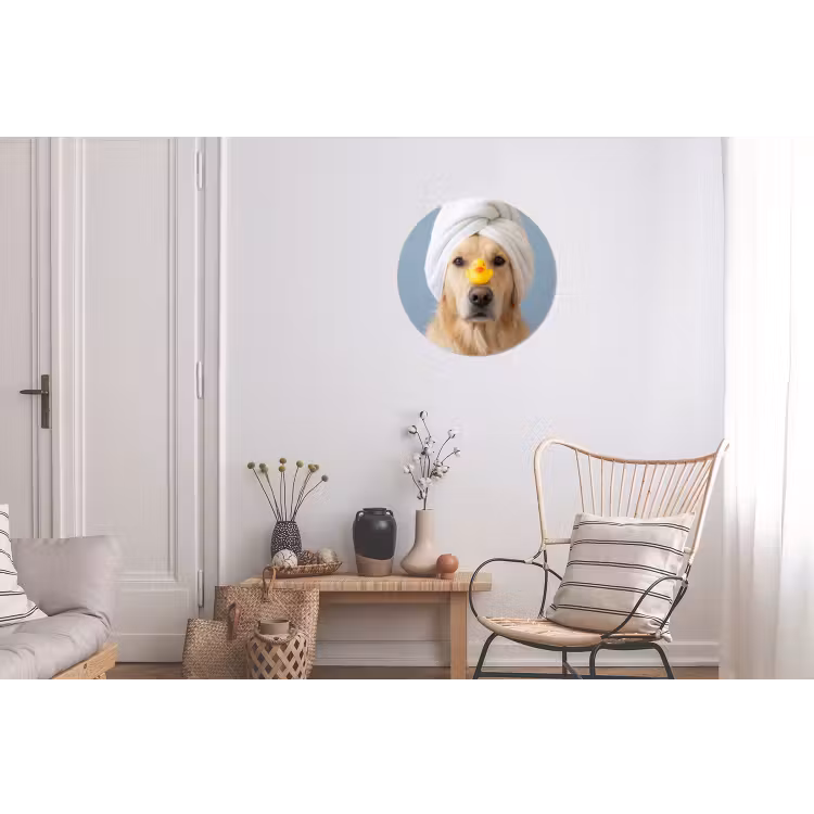 Hond - Badeend - Geel Wandcirkel aluminium klein -woonkamer
