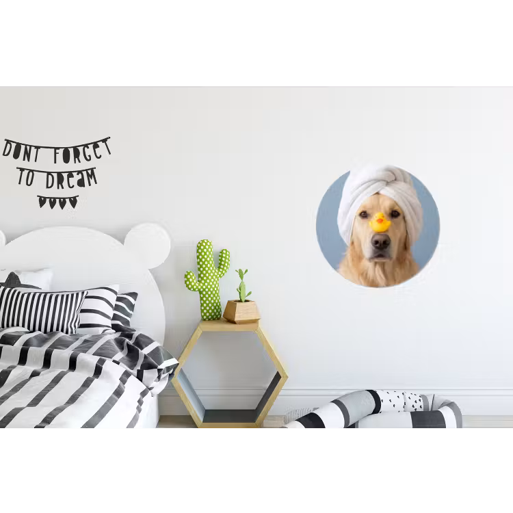 Hond - Badeend - Geel Wandcirkel aluminium klein -kinderkamer