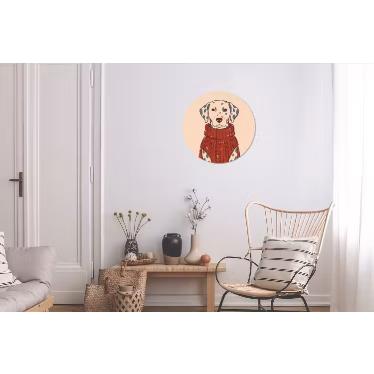 Hond - Trui - Winter - Dieren - Rood Wandcirkel aluminium klein -woonkamer