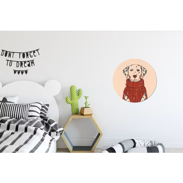 Hond - Trui - Winter - Dieren - Rood Wandcirkel aluminium klein -kinderkamer