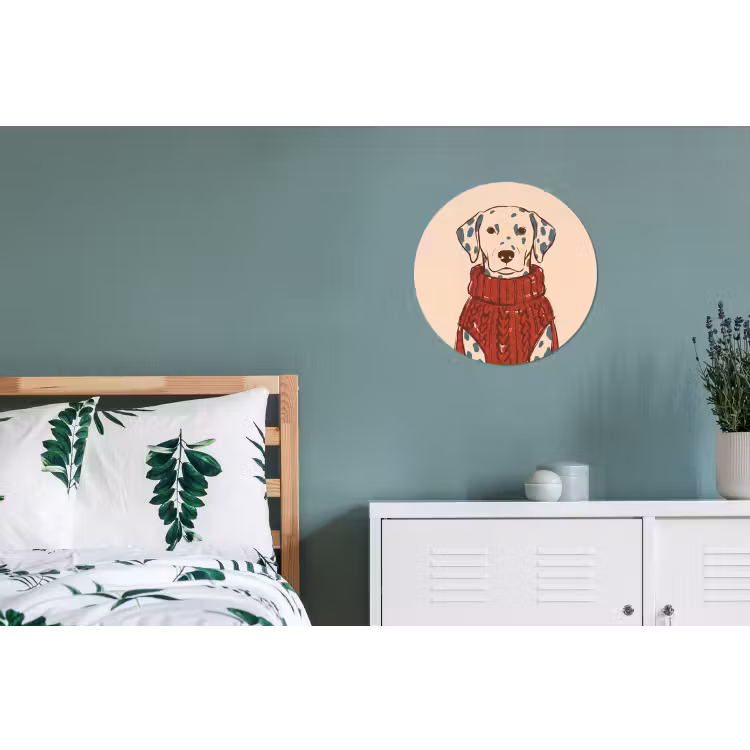 Hond - Trui - Winter - Dieren - Rood Wandcirkel aluminium klein -slaapkamer