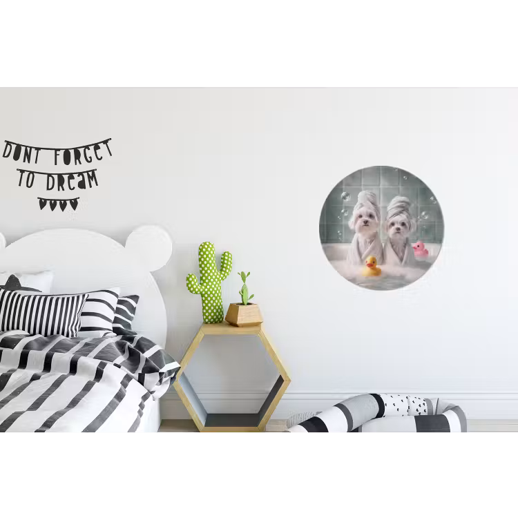 Hondjes - Badkuip - Badeendjes - Handdoeken Wandcirkel aluminium klein -kinderkamer