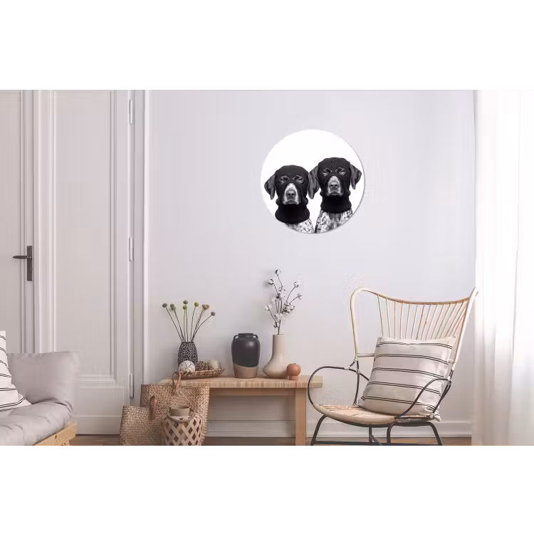 Honden - Bivakmuts - Zwart - wit Wandcirkel aluminium klein -woonkamer