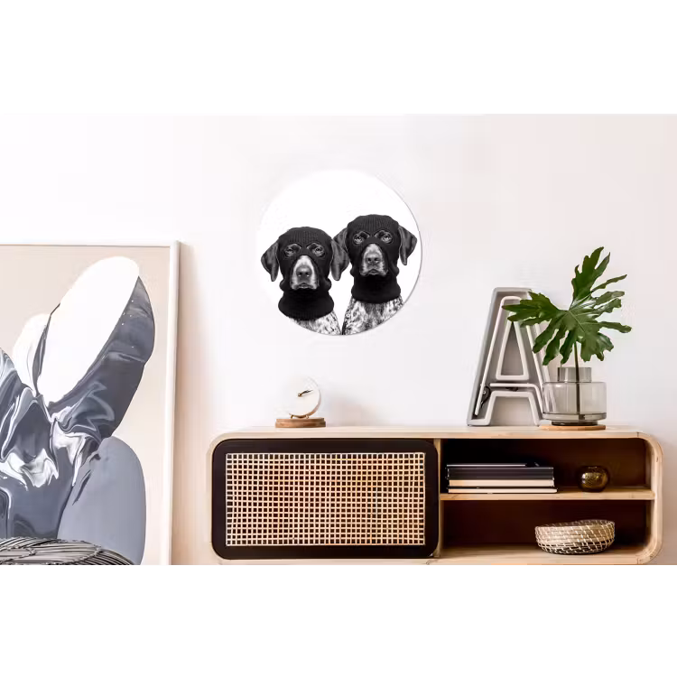 Honden - Bivakmuts - Zwart - wit Wandcirkel aluminium klein -kantoor