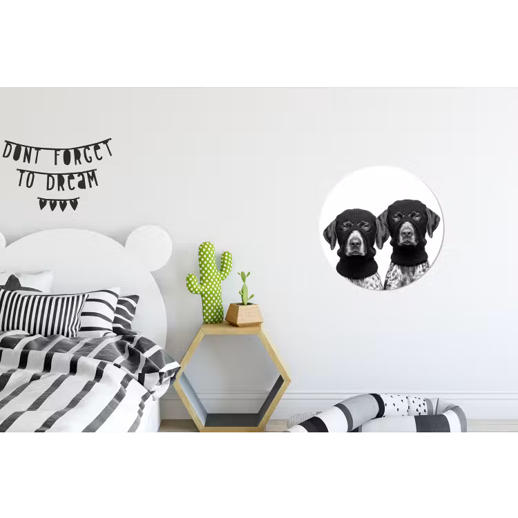 Honden - Bivakmuts - Zwart - wit Wandcirkel aluminium klein -kinderkamer